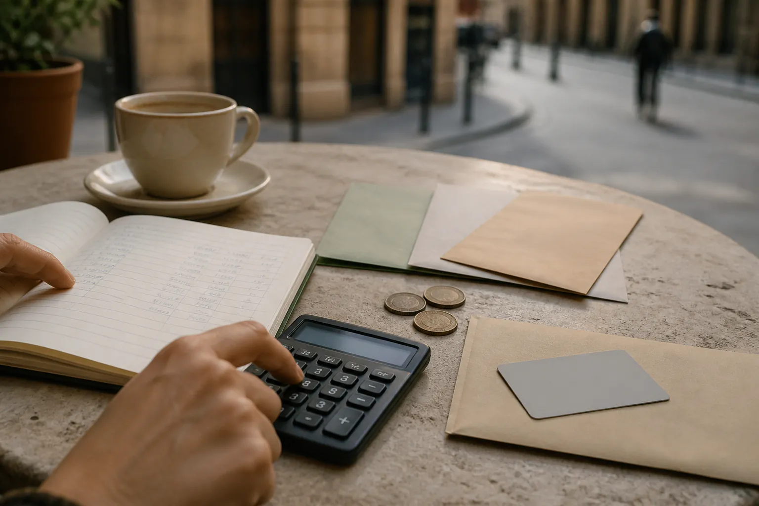 Carnet de budget, monnaie et calculatrice de voyage
