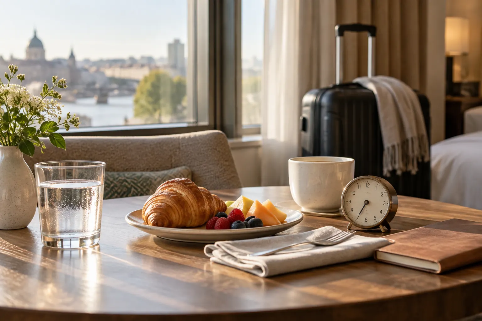 Petit déjeuner à la lumière du matin après un long trajet