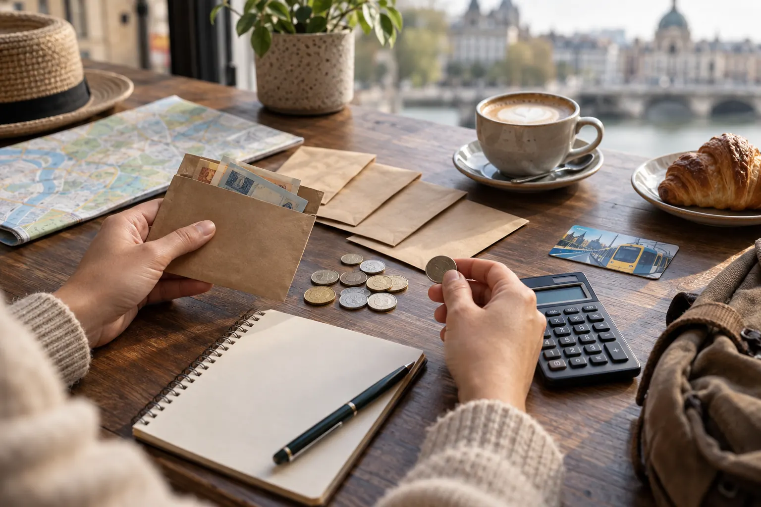 Budget de voyage étudié à la table d’un café