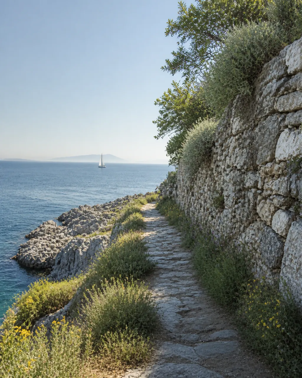 Stone footpath overlooking the Mediterranean Sea
