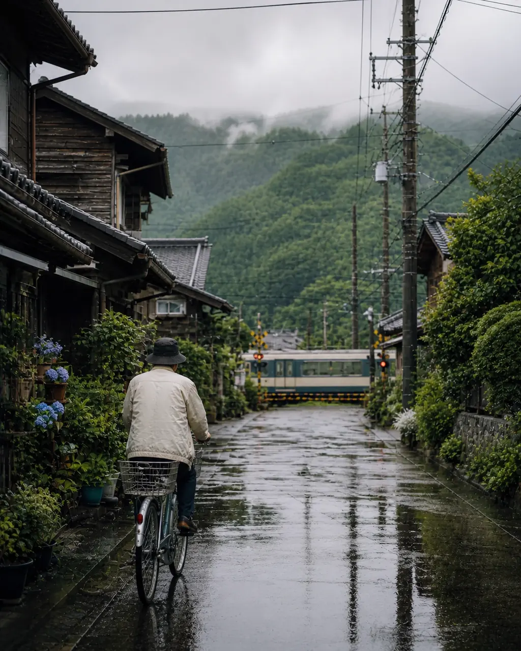 Train dans une petite ville japonaise